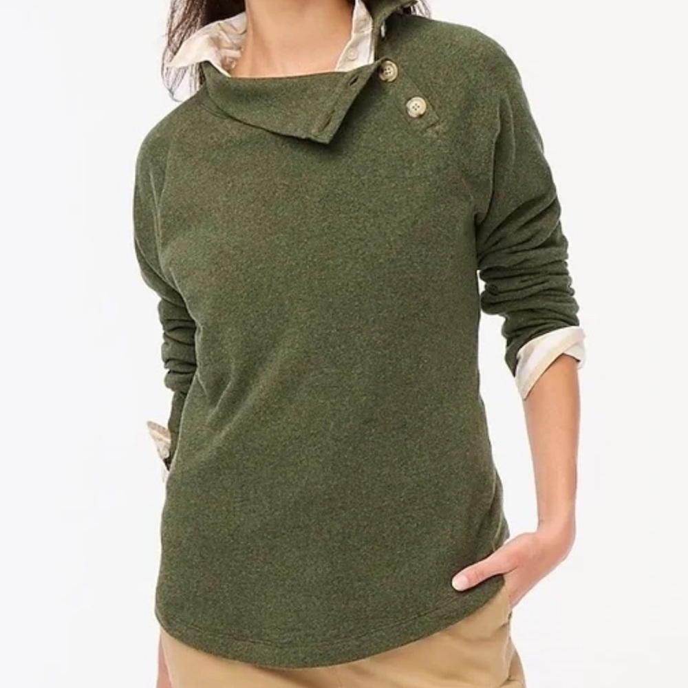 J. Crew Factory Green Wide Button Collar Tunic Sweatshirt Size Small